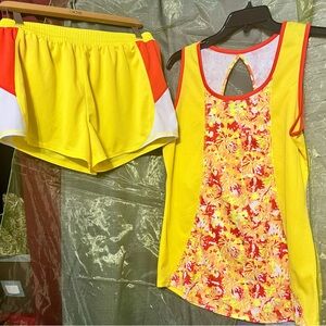 Active Wear by Jennifer Lauren Yellow & Orange Sz M Tank and Shorts Set